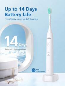 PHILIPS Sonicare HX2421 2100 系列成人充電式聲波電動牙刷，清潔與敏感模式，每分鐘 30,000 次震動，智能計時器，USB 充電底座，14 天電池續航 - 彩色 - 查看 9