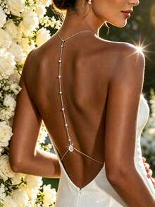 Sexy Bridal Women's Back Chain Fashion Jewelry Pendant Tassel Water Drop Waist Accessory Necklace - Silver - View 1