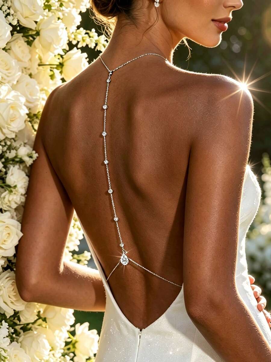 Sexy Bridal Women's Back Chain Fashion Jewelry Pendant Tassel Water Drop Waist Accessory Necklace - Silver - View 1