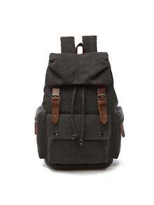 Mochila de lona gruesa vintage, bolso de laptop de moda para viajes de negocios, mochila de gran capacidad con solapa y cordón, mochila para ir al trabajo (adecuada para la temporada de regreso a la escuela) - Negro - Ver 6