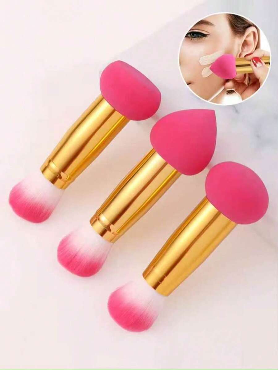 Conjunto de 3 Peças de Ferramentas de Maquiagem Multifuncionais de Duas Pontas, Adequado para Base, Corretivo e Pó, Presente Ideal para Maquiadores e Iniciantes - Multicolorido - Visão 1