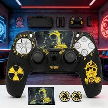 4pcs/Set Game Controller Protective Case, Including 1pc Yellow PlayStation5 Controller Protective Shell, 1pc Sticker, 1 Pair Joystick Caps - Yellow - View 2