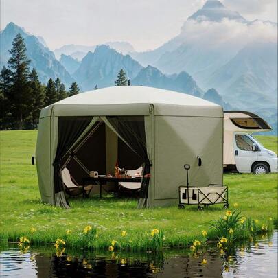 13FT Gazebo 6-Sided, Outdoor Canopy Tent With Mosquito Netting & Removable Wind Cloths For Camping, Backyard Parties, Outdoor Events