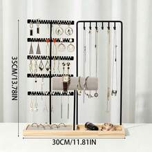 1pc Metal Detachable Jewelry Display Stand With Wooden Base, Suitable For Earrings, Necklaces, Pendants, Desktop Storage Box, Ideal For Gifts Or Commercial Use, Perfect For Valentine's Day And Christmas Gifts - Log Base + Single Rod Double Door - View 2