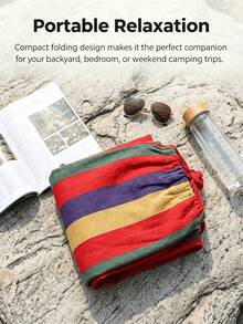 1pc Portable Outdoor Hanging Chair, Wear-Resistant Breathable Canvas Material Leisure Rocking Chair (Includes Installation Rope), Colorful Striped Bohemian Style, Hanging Round Seat With Wide Backrest Design, Comfortable Body Wrapping And Space-Saving, Home Outdoor Swing Chair, Suitable For Garden, Yard, Balcony, Picnic, Birthday Party, Summer Activities - Multicolor - View 4