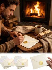 24 Cream A7 Envelopes With Stickers, 5x7 Invitation Envelopes, Ivory Glitter Envelopes, Small Self-Adhesive Envelopes, Suitable For Greeting Cards, Wedding Invitations, Birthday Graduation Love Letters, Holiday Cards, Halloween Christmas Party Invitations - D - View 3
