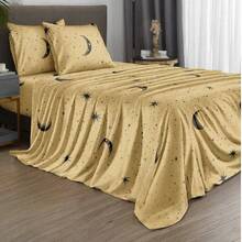 Set Sprei 4 Potong Motif Patchwork Segitiga Ungu & Abu-abu, Set Sprei Lembut Mudah Perawatan (1 Sprei Datar + 1 Sprei Fitted + 2 Sarung Bantal), Set Sprei Rajut Cocok Untuk Ukuran King/Queen/Full/Twin, Cocok Untuk Kasur Tebal 11,8 Inci, Lembut, Bernapas, Tahan Kerut, Sprei Motif Geometris - Mustard Yellow - View 2