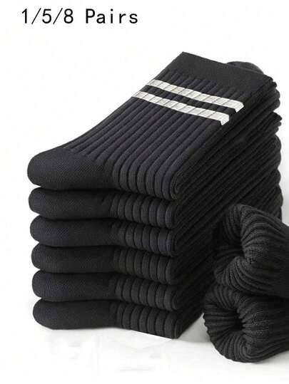 8/5/1 Pair Black All-Season Men's Mid-Calf Socks, Y2K Cute Sporty Fun Gift Accessory