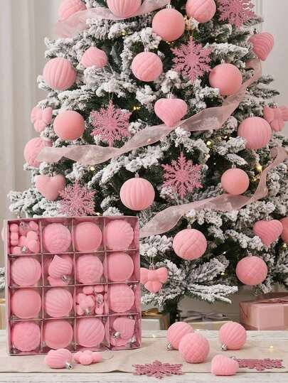 32 Buah Bola Beludru Natal Merah Muda, Ornamen Natal Berbulu, Dekorasi Bola Gantung Pohon Natal, Bola Ornamen Natal Beludru Aneka Bentuk Berbulu Anti Pecah, Bola Gantung Natal Berbulu Aneka Warna untuk Pohon Natal, Pesta Natal, Liburan, Pernikahan, Dekorasi Rumah.