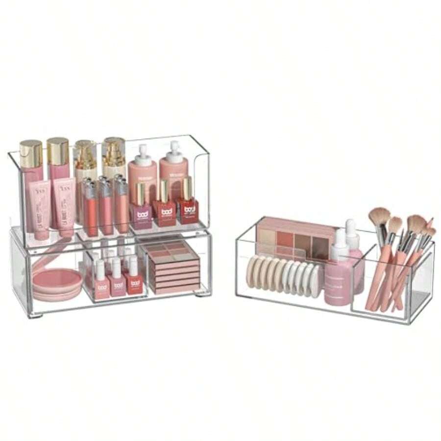 Bathroom Drawer Organizer Stackable Storage Drawers Clear  Storage Bins Medicine Cabinet Organizer Makeup Organizers W Removable Divider Home Worksp Office Desktop Vanity Gift Idea Pack - Clear - View 1
