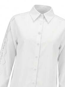 Blus Putih Patchwork Renda Prancis untuk Wanita, Model Longgar Lengan Panjang Musim Semi/Musim Gugur - Putih - View 8