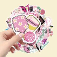 62pcs Pink Pickleball Theme Stickers, Vinyl Material, Cartoon Decorative Stickers, Suitable For Scrapbooking, Sealing, Envelopes, Guitars, Musical Instruments, Halloween, Christmas, Teen Party Supplies, Rewards And Inspirational Decoration - 62pcs-multicolor - View 5