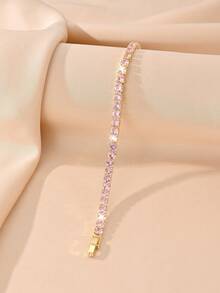 Edelstahl Rosegold Tennis Armband, abwechselnd rosa und weiße kubische Zirkonia eingelegt, verstellbarer Schiebeverschluss, geeignet für Hochzeit, Brautjungfer, Gala, Geburtstag, Valentinstag, Jahrestag, Weihnachten, Muttertag, Neujahr, Verlobung, Abschlussfeier von Frauen - Gold - Übersicht 8