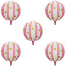 22 Inch Carnival Circus Decorative Balloons, 4D Light Pink Round Foil Balloons With Stars And Stripes, Suitable For Christmas Theme Party Decoration, Shower, Birthday Party, Wedding, Anniversary, New Year, Outdoor And Indoor Holiday Event Atmosphere Decor, Photo Props - 22-inch 4D Star Stripe - Pink - View 11