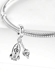 1pc Fashion Shiny Travel Around The World Pendant Beads, Suitable For Women's Bracelet, Bangle DIY Jewelry Making And Daily Outfit Matching Accessories, Suitable For Girls To Wear - Silver - View 5