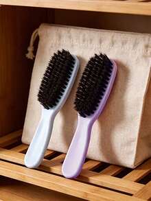 1pc Macaron Color Boar Bristle Hair Brush, Natural Bristle Anti-Static Hair Comb, Scalp Massage Hair Brush, Suitable For Daily Grooming And Styling, Fits All Hair Types - Multicolor - View 3