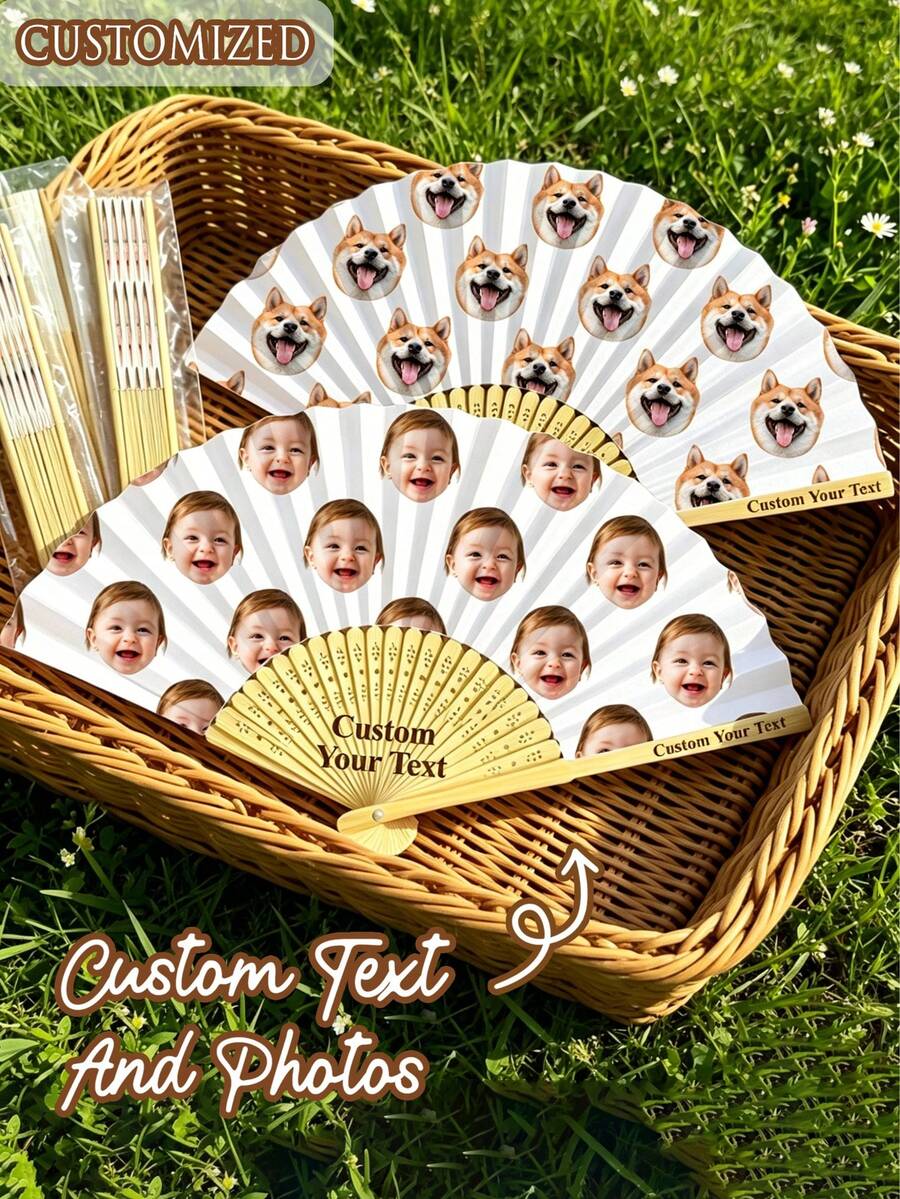 客製化婚禮扇子,可印照片與姓名/Logo,經典 DIY 扇子,高品質、裝飾性、個性化、時尚精緻,扇子節 - 彩色 - 查看 1