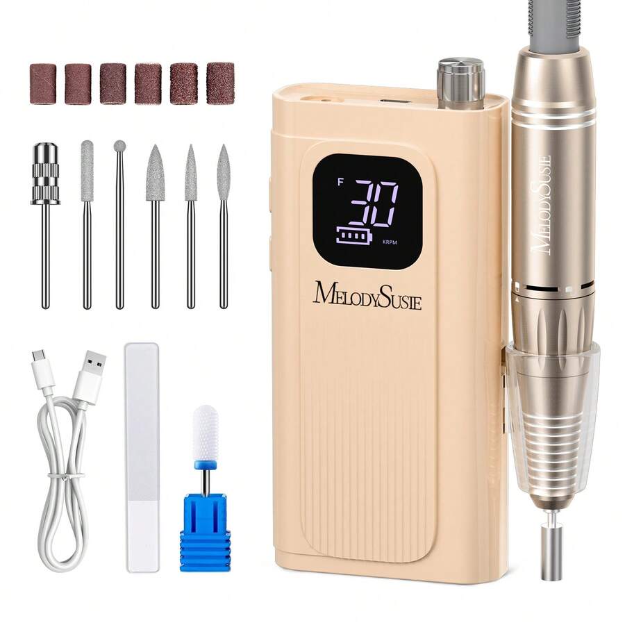 Professional Nail Drill Kit, 30000RPM Cordless Electric Nail File With LCD Display, Rechargeable 4000mAh Battery Nail Efile For Acrylic & Gel Nails, Manicure Pedicure, Salon & Home Use - 裸米色 - 查看 1