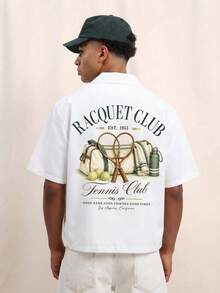 Men's Summer Fashion Sports Tennis Print Graphic Short Sleeve Shirt Casual Daily Wear - White - View 1