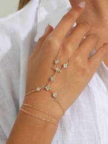 1pc Fashionable Sparkling Finger Bracelet, Versatile Hand Accessory, Suitable For Women's Daily Wear And Party - Rhinestone Finger Bracelet - View 7