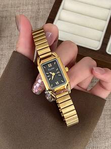1件金色錶帶休閒竹紋時尚女款石英手錶，適合日常佩戴，復古情侶款，最佳禮物 - 金色 - 查看 3