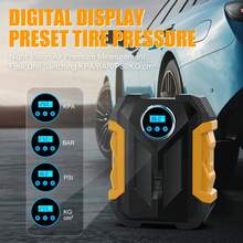 Carsun Portable Air Pump Tire Inflator, 9.8ft Power Cord - 12VDC Powered - Auto Shut-Off, Fast Inflation Electric Air Pump For Car Tires - Car Accessories, With Digital Pressure Gauge, LED Light, Yellow - 9.8FT Wired Digital Display Model - View 5