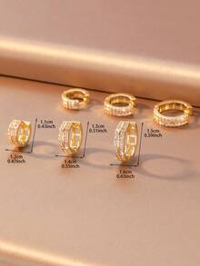 3 Pairs/Set Women's Gold Double-Row Zirconia Ear Cuffs, 3 Different Sizes, Stackable And Mix-And-Match Design, High-Transparency Zirconia With Fine Diamond Trim, Suitable For Daily Wear, Birthday And Holiday Gifts - Multicolor - View 5