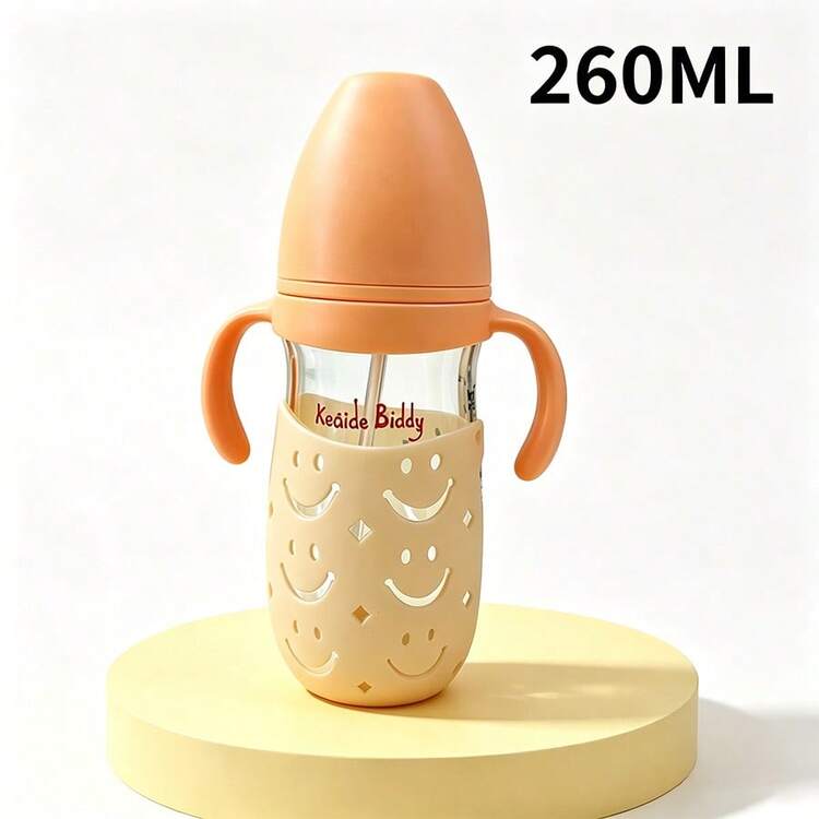 1個 260ml 玻璃嬰兒奶瓶，附隔熱墊，耐熱高達 400°C，適用於沸水、蒸汽和 UV 殺菌，柔軟矽膠防脹氣奶嘴，易吸吮、耐咬，配重球吸管讓餵哺更順暢，適合 6 個月及以上嬰兒 - 彩色 - 查看 11