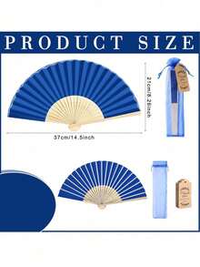3-60pcs Elegant Fan Set, Includes Thank You Card, Tag And Gift Bag, Bride Bamboo Handheld Folding Fan, Suitable For Bridesmaid Gift And Wedding Decoration, Party Event, Perfect Summer Accessory, 1pc - Royal Blue - View 6
