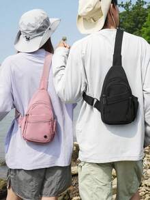 Unisex Minimalist Nylon Chest Bag With Water Bottle Pocket, Multiple Zipper Pockets, Adjustable Shoulder Strap Crossbody Waist Bag, Anti-Theft, Sling - Multicolor - View 3