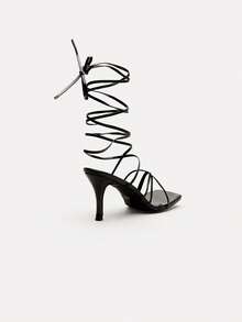 TuEzra Spring/Summer Women's Strappy High Heeled Sandals, Black Open Toe Stilettos - Black - View 4