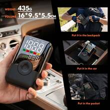Carsun Tire Lnflator Portable Air Compressor Tire Air Pump, With Colorful Digital Display, Dual-Screen Digital Version, 150PSI Portable Bicycle Pump, With Bright LED Light For Nighttime, Car Accessory - Suitable For Cars, Motorcycles, SUVs, RVs, - Wireless - View 5
