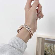 1pc Women's Luxury Rhinestone Metal Watch Band, Compatible With AppleWatch Series 11 10 9 8 7 6 5 4 3 2 1 38/40/41/42/44/45/46/49mm Ultra 1/2/3 SE, Suitable As Valentine's Day, Birthday Or Mother's Day Gift For Girlfriend, Friend Or Family (Band Only) - Rose Gold - View 8