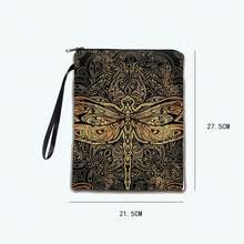 Balo in họa tiết Mandala chuồn chuồn màu vàng phong cách vintage - Túi đựng có khóa kéo cầm tay kèm dây đeo cổ tay - A - Xem 5