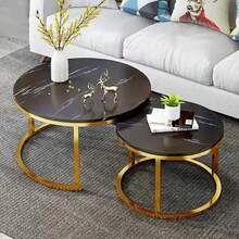 2pcs Coffee Table Set, Round Nesting Coffee Table Set, Side Tables For Living Room, Bedroom, Balcony - Black - View 4