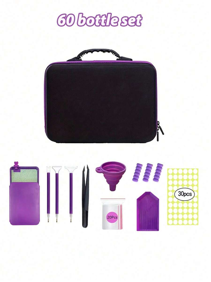 [New Diamond Tool Set] 1 Set Of Diamond Painting Storage Container Accessories, Diamond Art Storage Box With A Complete Set Of Art Tools (30/60/120/240 Slots) - A - View 1