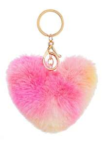 4pcs/1pc Plush Heart-Shaped Pendant, Fluffy Fur Ball Keychain, Cute Multicolor Keychain, Suitable For Backpack, Handbag, Wallet - Multicolor - View 11