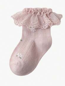 4 Pairs Girls Baby Spring Summer Lotus Leaf Ruffle Lace Pink Embroidered Floral Mesh Breathable Fashion Princess Socks, Dance Socks, Suitable For Home Daily Wear/Travel/Back To School - Multicolor - View 5