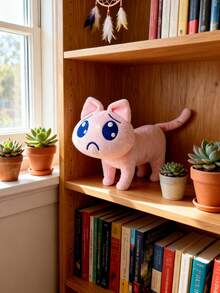 BIUBLIULAND 9.5 Inch Cute Pink Sad Cat Plush Toy, Big Blue Crying Eyes Stuffed Animal, Soft Funny Anime Style Kitten Doll, Room Desk Decor Birthday Gift For Kids & Fans - Pink - View 7