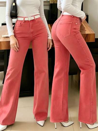 New Women's Straight Leg Jeans, Slanted Pocket Loose Street Fashion Brand Denim Pants, Women's Jeans & Apparel, No Belt, Casual Style