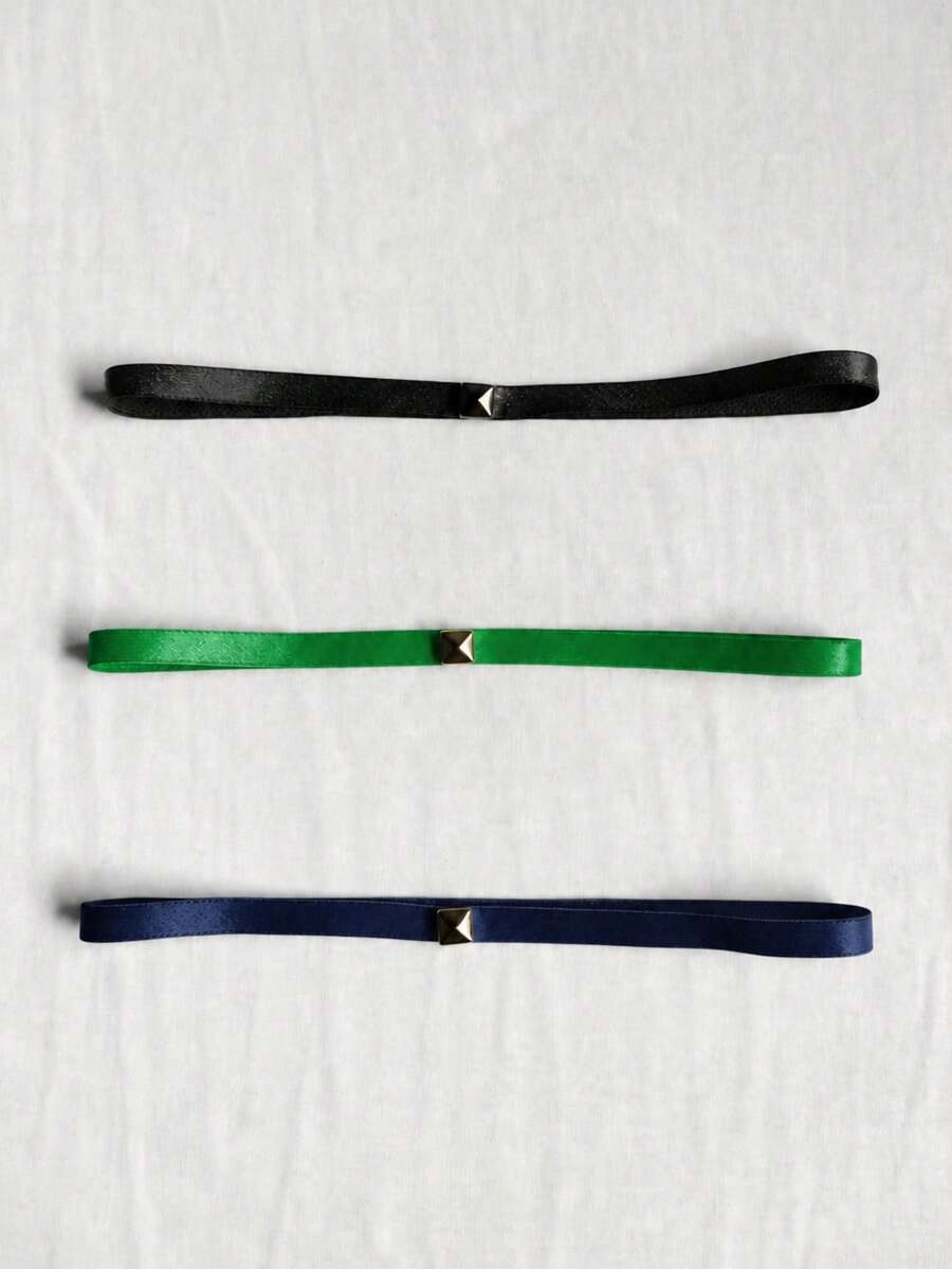 3-Pack Elastic Headband Bandanas For Running, Gym, Yoga, Casual, Streetwear - Black, Green, Blue - 黑色,綠色和藏青色 - 查看 1