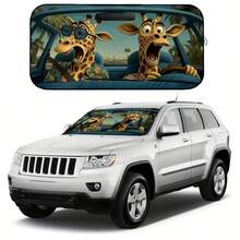 1pc Funny Giraffe Car Sunshade, Made Of Polyester Fiber, Suitable For Various Car Models Front Windshield, Heat Insulation And Privacy Protection, Keeps Your Car Cool, Foldable For Easy Storage - Funny Giraffe - View 13