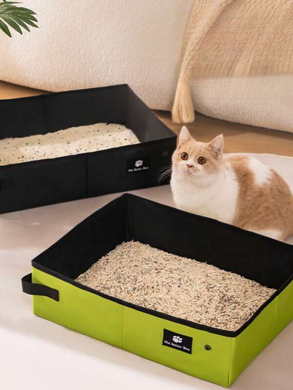 4/2 pièces Bac à litière pour chat portable et léger & pelle, pliable et imperméable, accessoire de voyage extérieur essentiel pour les propriétaires d'animaux de compagnie, bac à litière pour chat et pelle compatibles avec la voiture, 1 set