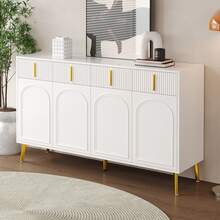 White Sideboard With Golden Handles And Legs, 4 Drawers, 4 Doors - Suitable For Living Room/Dining - 白色 - 查看 4