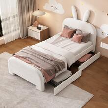 Estructura de cama Estructura cama infantil con forma de conejo blanco 90x200cm y cajones - Blanco - Ver 2