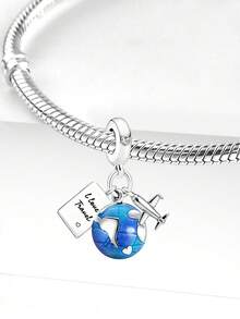 1pc Fashion Shiny Travel Around The World Pendant Beads, Suitable For Women's Bracelet, Bangle DIY Jewelry Making And Daily Outfit Matching Accessories, Suitable For Girls To Wear - Silver - View 3
