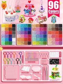 96 Colors 2.6mm Handmade Fuse Beads Set, Includes 1 Pegboard, Ironing Paper, Keychain, Tray, Tweezers Accessories, Suitable For DIY Creative Jewelry, Pixel Art, Handmade Decoration And Creative Projects, Christmas Gift, Halloween Decoration - Multiple Styles - View 1