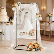 Vincidern 1Pc Black Wedding Welcome Sign Stand, 68.9inch Adjustable Heavy Duty Easel Stand For Sign With 6Pcs Satin Ribbon And 4Pcs Leather Sign Hanging Straps, Welcome To Our Wedding Sign Holder,Halloween Decorations - 黑色金屬廣告架 - 查看 9