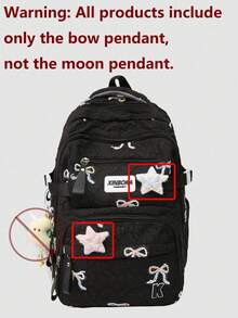 Student Backpack, Bow Embroidery Pattern Soft Quilted Fabric With Pendant, Multiple Pockets Adjustable Shoulder Straps, Cute Japanese Style, Suitable For Teenage Girls Daily Use In All Seasons - Multicolor - View 11
