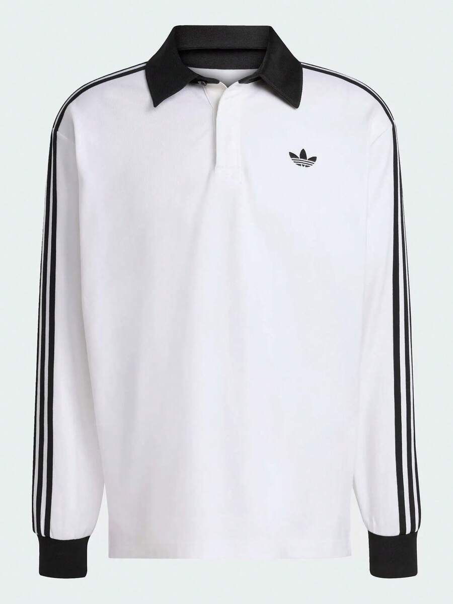 Adidas Clover Men's Comfortable Minimalist Versatile Breathable Casual Sports Long Sleeve Polo Shirt - White/Black - View 1